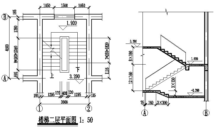 楼梯平面图，CAD别墅楼梯平面图设计免费图纸素材大全