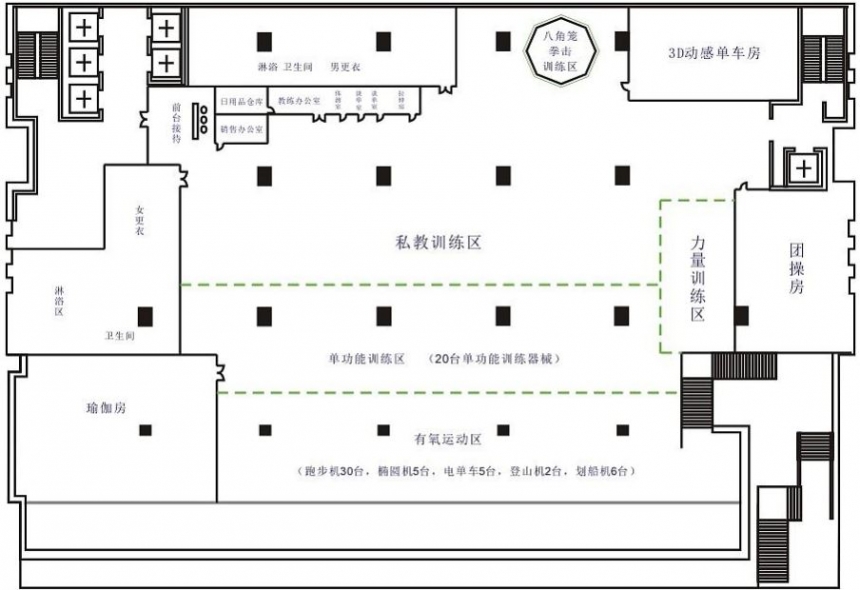 健身房cad平面布置图，小型健身房cad平面布置图免费下载(健身房设计cad平面图)