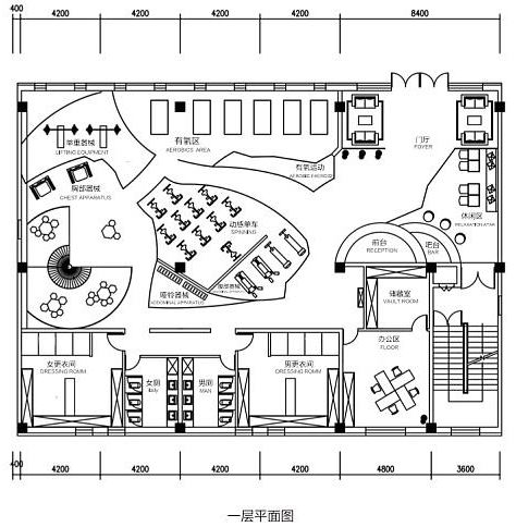 健身房cad平面布置图，小型健身房cad平面布置图免费下载(健身房设计cad平面图)