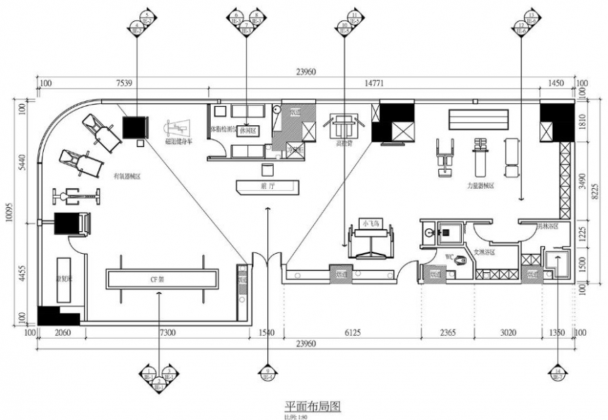 健身房cad平面布置图，小型健身房cad平面布置图免费下载(健身房设计cad平面图)