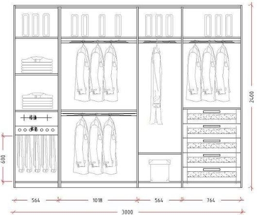 衣柜cad图纸设计，整体衣柜CAD图纸设计及尺寸标注案例(cad衣柜设计图纸图片)