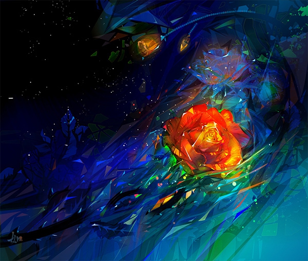 绘制有型有色的抽象派玫瑰花(抽象画玫瑰花)